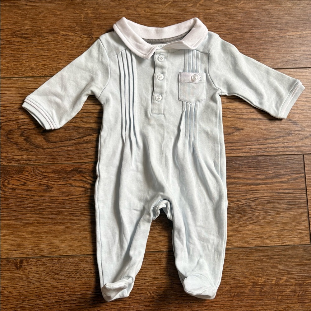 Edgehill Collection Baby Boy Newborn Sleeper Footie One-piece White|Blue